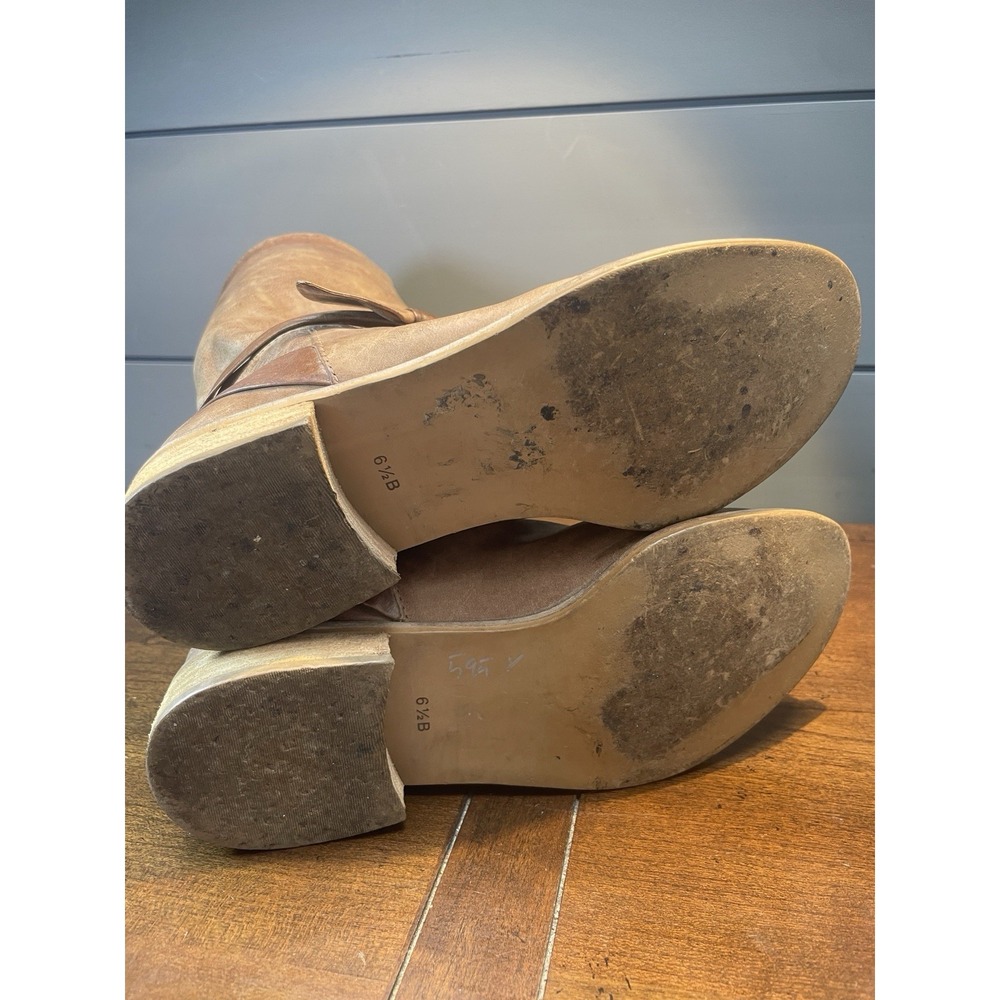 Miss Albright Mid Calf Leather Side Strap Bow Light Brown/Tan Womens 6.5 Boots - Picture 7 of 8